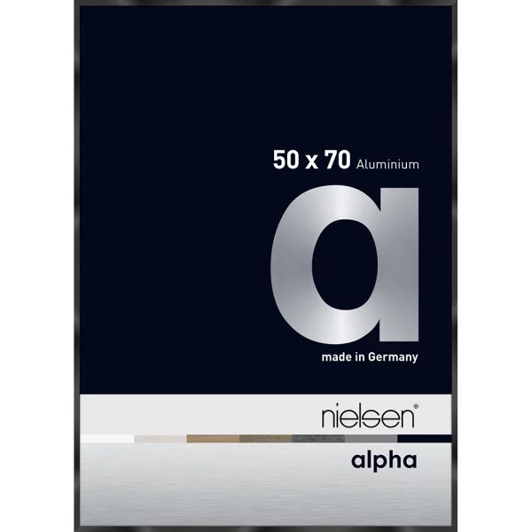 Cadre en aluminium profil alpha 50x70 cm | noir brillant anodisé | verre de musée UV 92 antireflet