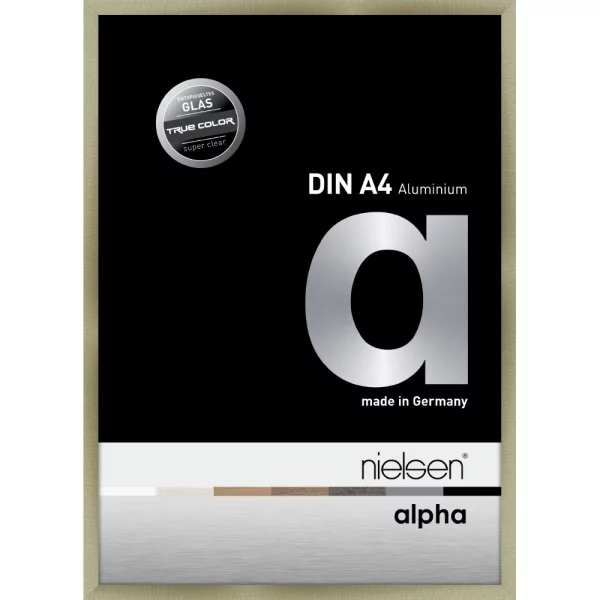 Cadre en aluminium coupe sur mesure, profil alpha acier brossé | verre standard (2 mm)
