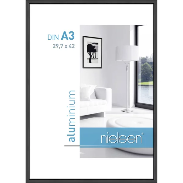 Alu-Bilderrahmen Classic 29,7x42 cm (A3) | Schwarz matt | Normalglas (2 mm)