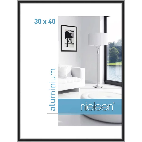 Alu-Bilderrahmen Classic 30x40 cm | Eloxiert Schwarz | Normalglas (2 mm)