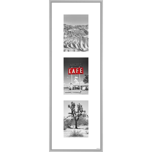 Cadre multi photos Junior pour 3 photos 20x60 cm (3x 10x15 cm) | argent mat | verre standard (2 mm)