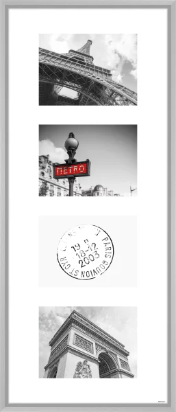 Galerie-Bilderrahmen Junior 4 Bilder 30x74 cm (4x 13x18 cm) | Silber matt | Normalglas (2 mm)