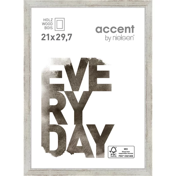 Holz-Bilderrahmen Zoom 21x29,7 cm (A4) | Silber | Normalglas (2 mm)
