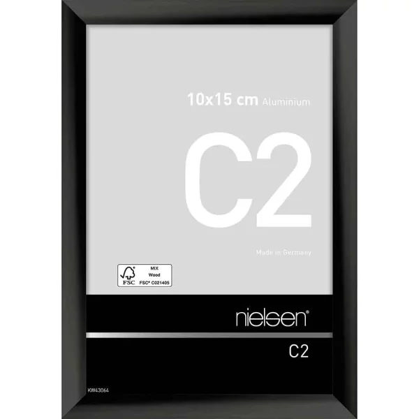 Cadre photo C2 10x15 cm | noir brillant anodisé | verre standard (2 mm)