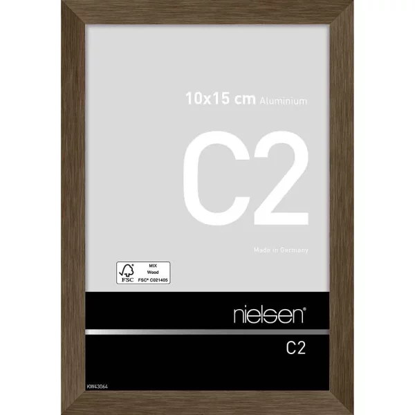 Cadre en aluminium C2 10x15 cm | structure noix mat | verre standard (2 mm)