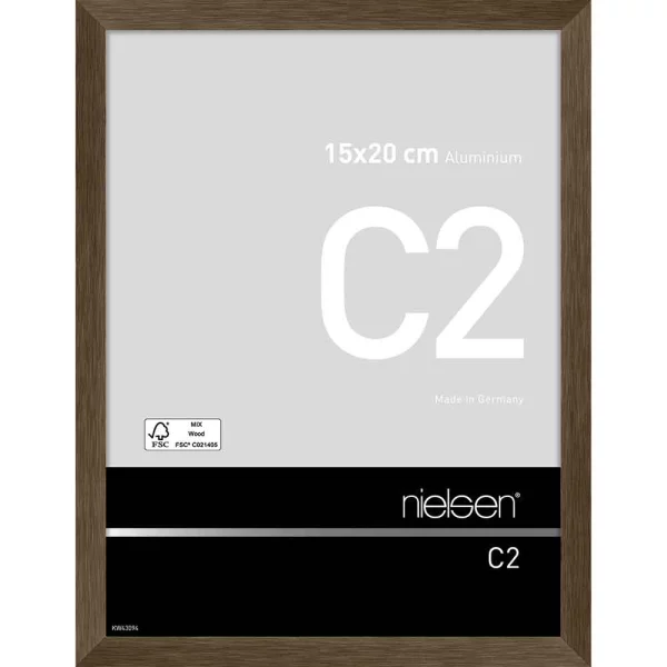 Alu Bilderrahmen C2 15x20 cm | Struktur Walnuss matt | Normalglas (2 mm)