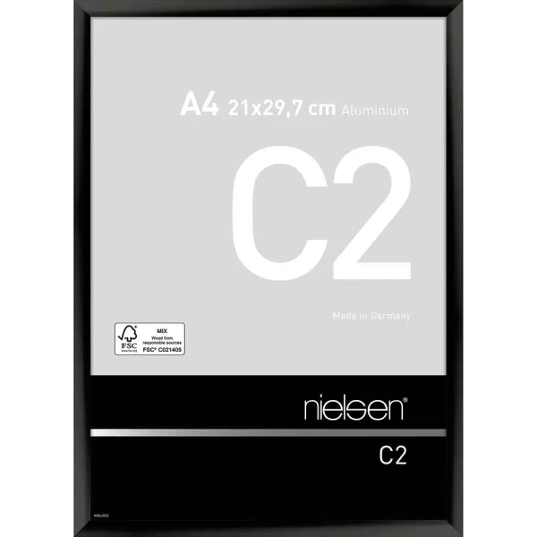 Cadre en aluminium C2 21x29,7 cm (A4) | noir brillant anodisé | verre standard (2 mm)