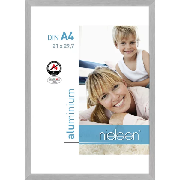 Cadre protection feu B1 C2 21x29,7 cm (A4) | structure argent mat | verre standard (2 mm)