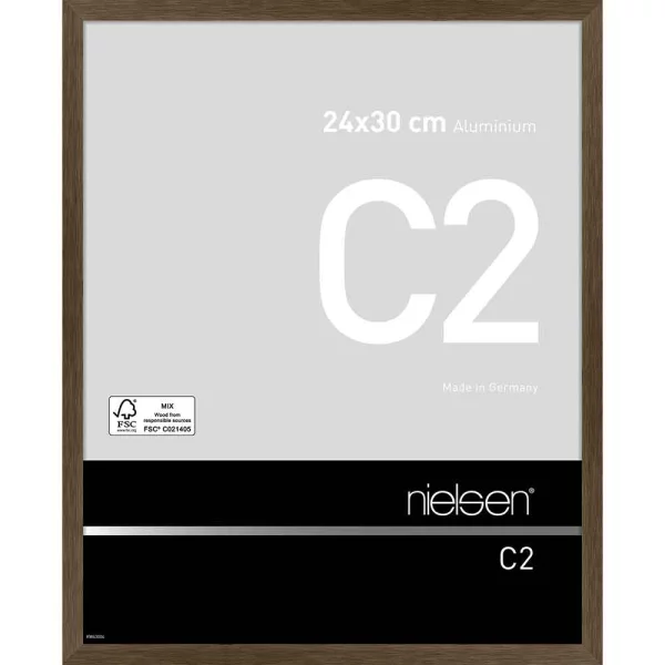Alu Bilderrahmen C2 24x30 cm | Struktur Walnuss matt | Normalglas (2 mm)