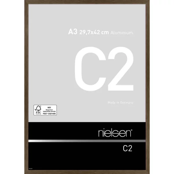 Alu-Bilderrahmen C2 29,7x42 cm (A3) | Struktur Walnuss matt | Normalglas (2 mm)