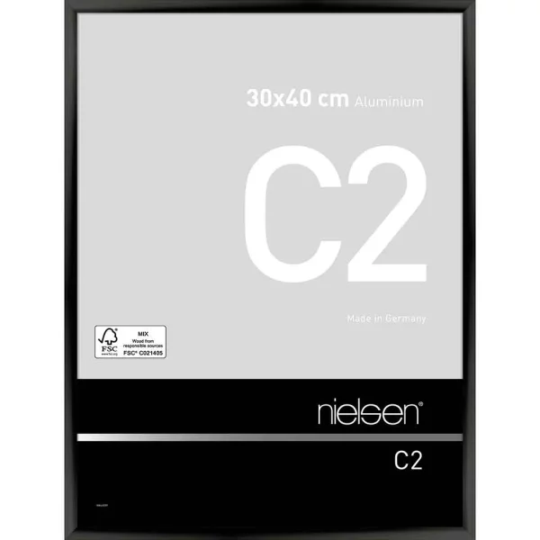 Cadre en aluminium C2 30x40 cm | noir brillant anodisé | verre standard (2 mm)