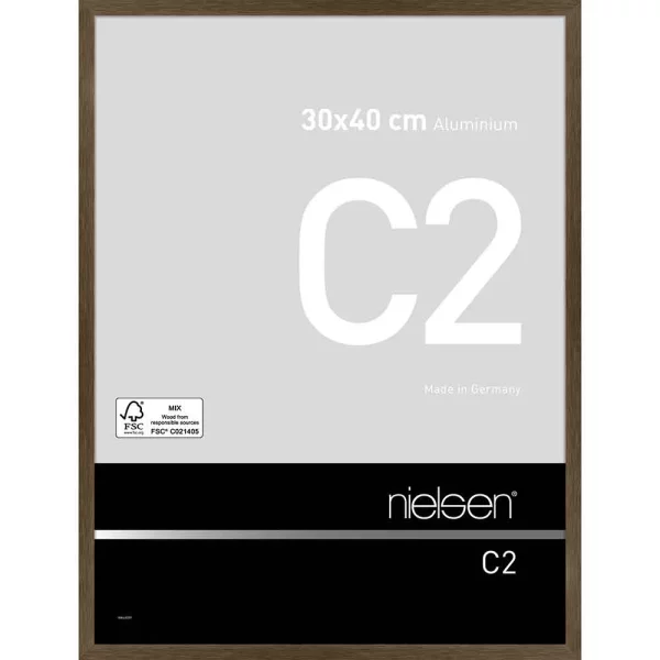 Cadre en aluminium C2 30x40 cm | structure noix mat | verre standard (2 mm)