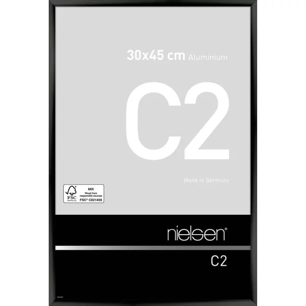 Cadre en aluminium C2 30x45 cm | noir brillant anodisé | verre standard (2 mm)