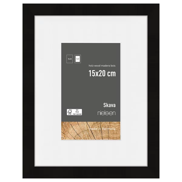 Cadre en bois Skava avec passe-partout 15x20 cm (9x13 cm) | noir | verre standard (2 mm)