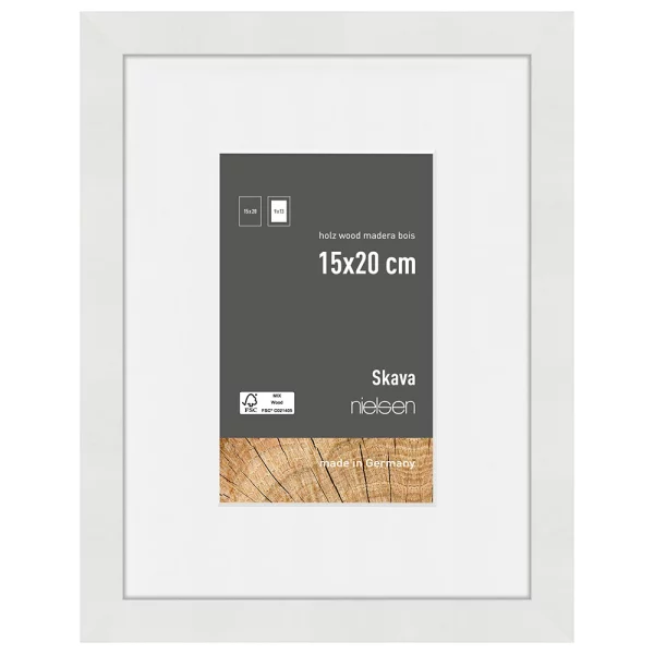 Holzrahmen Skava mit Passepartout 15x20 cm (9x13 cm) | Weiß | Normalglas (2 mm)