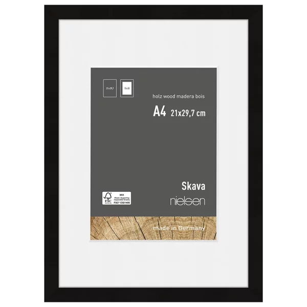 Cadre en bois Skava avec passe-partout 21x29,7 cm (15x20 cm) | noir | verre standard (2 mm)