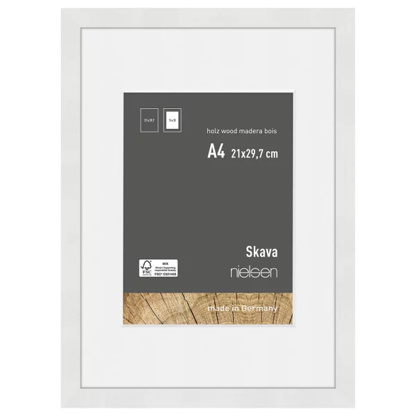 Cadre en bois Skava avec passe-partout 21x29,7 cm (15x20 cm) | blanc | verre standard (2 mm)