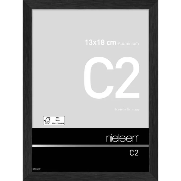 Alu Bilderrahmen C2 13x18 cm | Struktur Schwarz matt | Normalglas (2 mm)