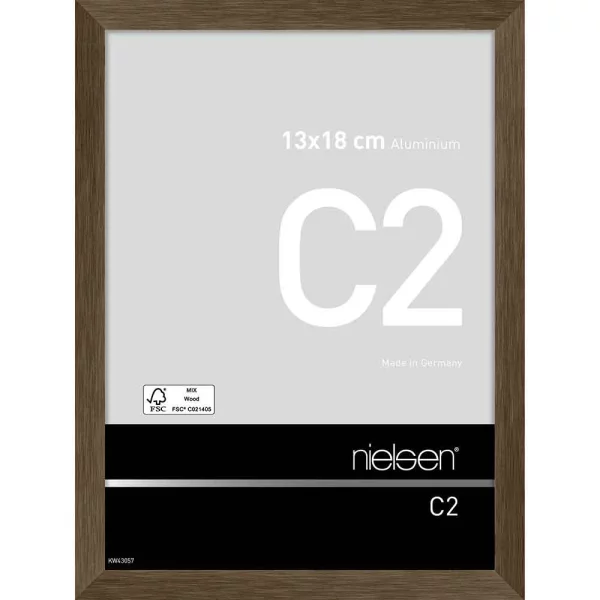 Alu Bilderrahmen C2 13x18 cm | Struktur Walnuss matt | Normalglas (2 mm)