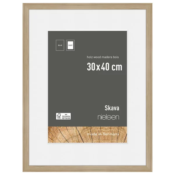Holz-Bilderrahmen Skava mit Passepartout 30x40 cm (21x29,7 cm) | Natur | Normalglas (2 mm)