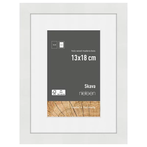 Cadre en bois Skava avec passe-partout 13x18 cm (9x13 cm) | blanc | verre standard (2 mm)