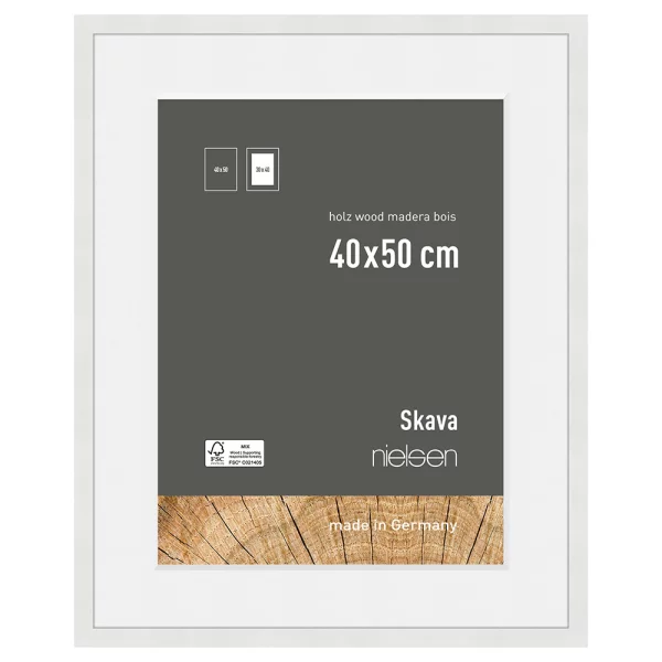 Holzrahmen Skava mit Passepartout 40x50 cm (30x40 cm) | Weiß | Normalglas (2 mm)