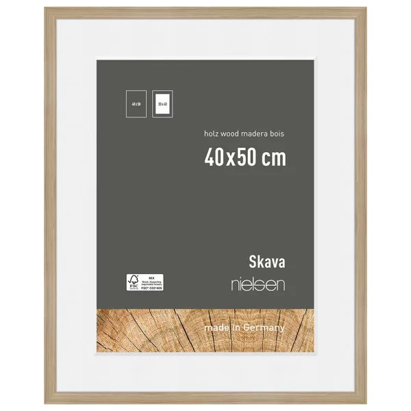 Holzrahmen Skava mit Passepartout 40x50 cm (30x40 cm) | Natur | Normalglas (2 mm)