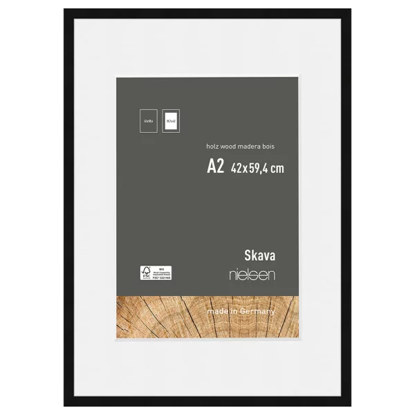 Cadre en bois Skava avec passe-partout 42x59,4 cm (29,7x42 cm) | noir | verre standard (2 mm)