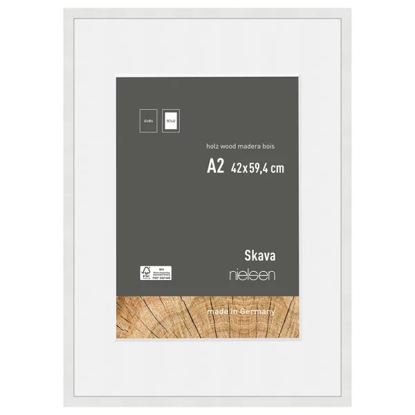 Cadre en bois Skava avec passe-partout 42x59,4 cm (29,7x42 cm) | blanc | verre standard (2 mm)