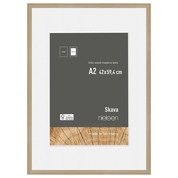 Holzrahmen Skava mit Passepartout 42x59,4 cm (29,7x42 cm) | Natur | Normalglas (2 mm)