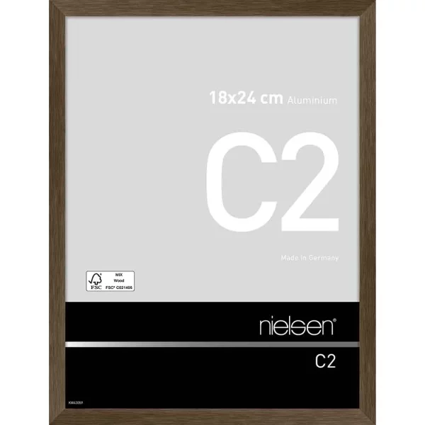 Alu Bilderrahmen C2 18x24 cm | Struktur Walnuss matt | Normalglas (2 mm)