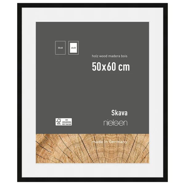 Cadre en bois Skava avec passe-partout 50x60 cm (40x60 cm) | noir | verre standard (2 mm)
