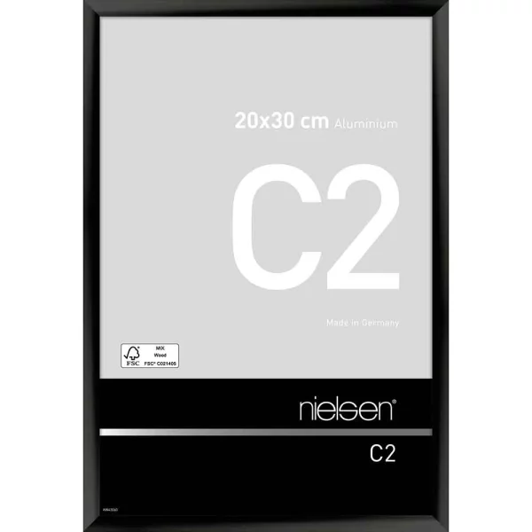Cadre photo C2 20x30 cm | noir brillant anodisé | verre standard (2 mm)