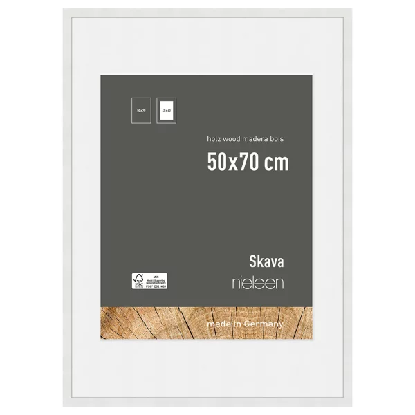 Holz-Bilderrahmen Skava mit Passepartout 50x70 cm (40x50 cm) | Weiß | Normalglas (2 mm)
