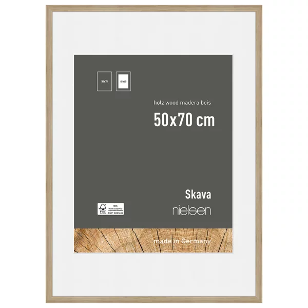 Holz-Bilderrahmen Skava mit Passepartout 50x70 cm (40x50 cm) | Natur | Normalglas (2 mm)