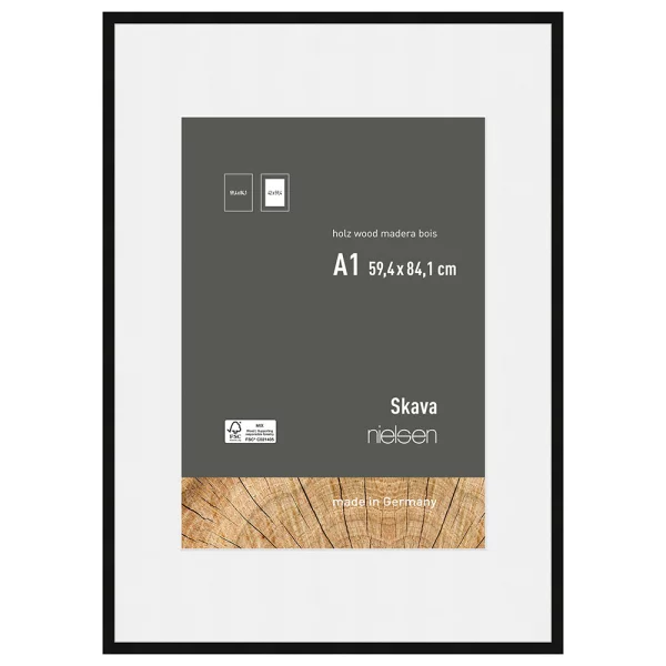 Cadre en bois Skava avec passe-partout 59,4x84,1 cm (42x59,4 cm) | noir | verre standard (2 mm)