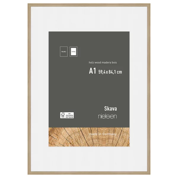 Holzrahmen Skava mit Passepartout 59,4x84,1 cm (42x59,4 cm) | Natur | Normalglas (2 mm)