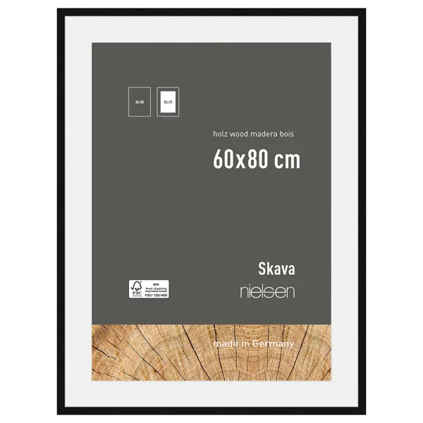 Cadre en bois Skava avec passe-partout 60x80 cm (50x70 cm) | noir | verre standard (2 mm)