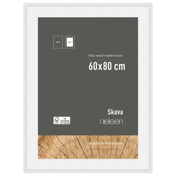 Cadre en bois Skava avec passe-partout 60x80 cm (50x70 cm) | blanc | verre standard (2 mm)