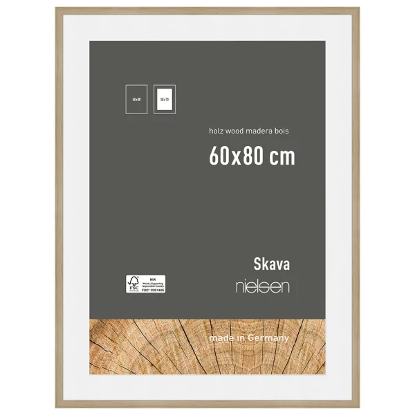 Cadre en bois Skava avec passe-partout 60x80 cm (50x70 cm) | naturel | verre standard (2 mm)