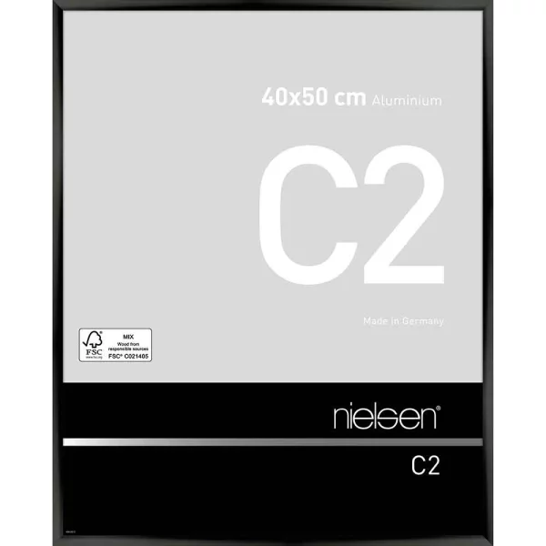 Alurahmen C2 40x50 cm | Eloxal Schwarz glanz | Normalglas (2 mm)