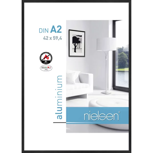 Cadre protection feu B1 C2 42x59,4 cm (A2) | structure noir mat | verre standard (2 mm)