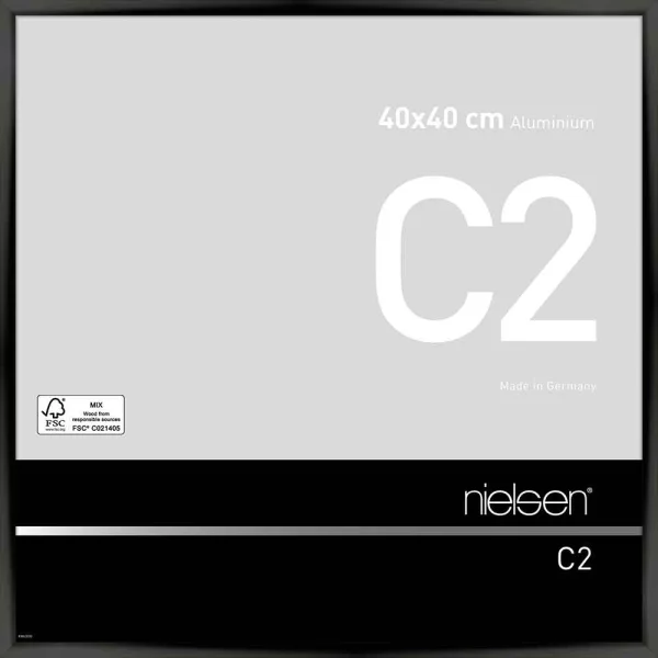 Cadre en aluminium C2 40x40 cm | noir brillant anodisé | verre standard (2 mm)