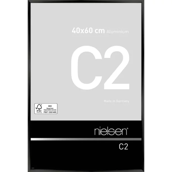 Cadre en aluminium C2 40x60 cm | noir brillant anodisé | verre standard (2 mm)