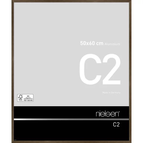 Cadre en aluminium C2 50x60 cm | structure noix mat | verre standard (2 mm)