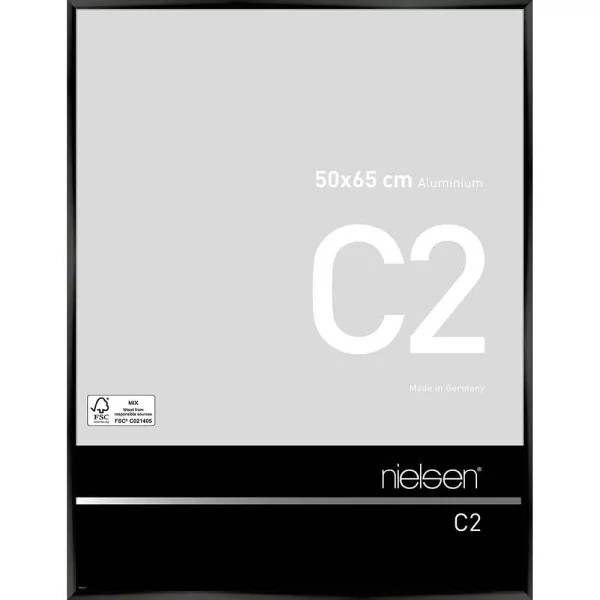 Cadre en aluminium C2 50x65 cm | noir brillant anodisé | verre standard (2 mm)