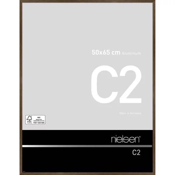 Cadre en aluminium C2 50x65 cm | structure noix mat | verre standard (2 mm)