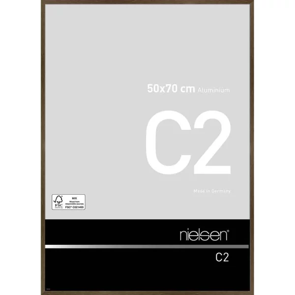 Alu-Bilderrahmen C2 50x70 cm | Struktur Walnuss matt | Normalglas (2 mm)