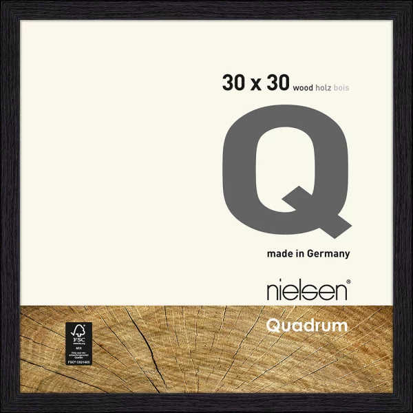 Cadre en bois Quadrum 30x30 cm | noir corbeau | verre standard (2 mm)
