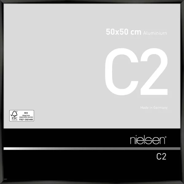 Alu-Bilderrahmen C2 50x50 cm | Eloxal Schwarz glanz | Normalglas (2 mm)
